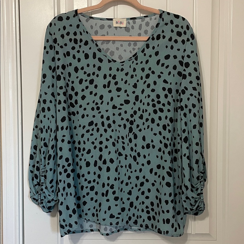 BiBi Teal and Black Spotted Top
